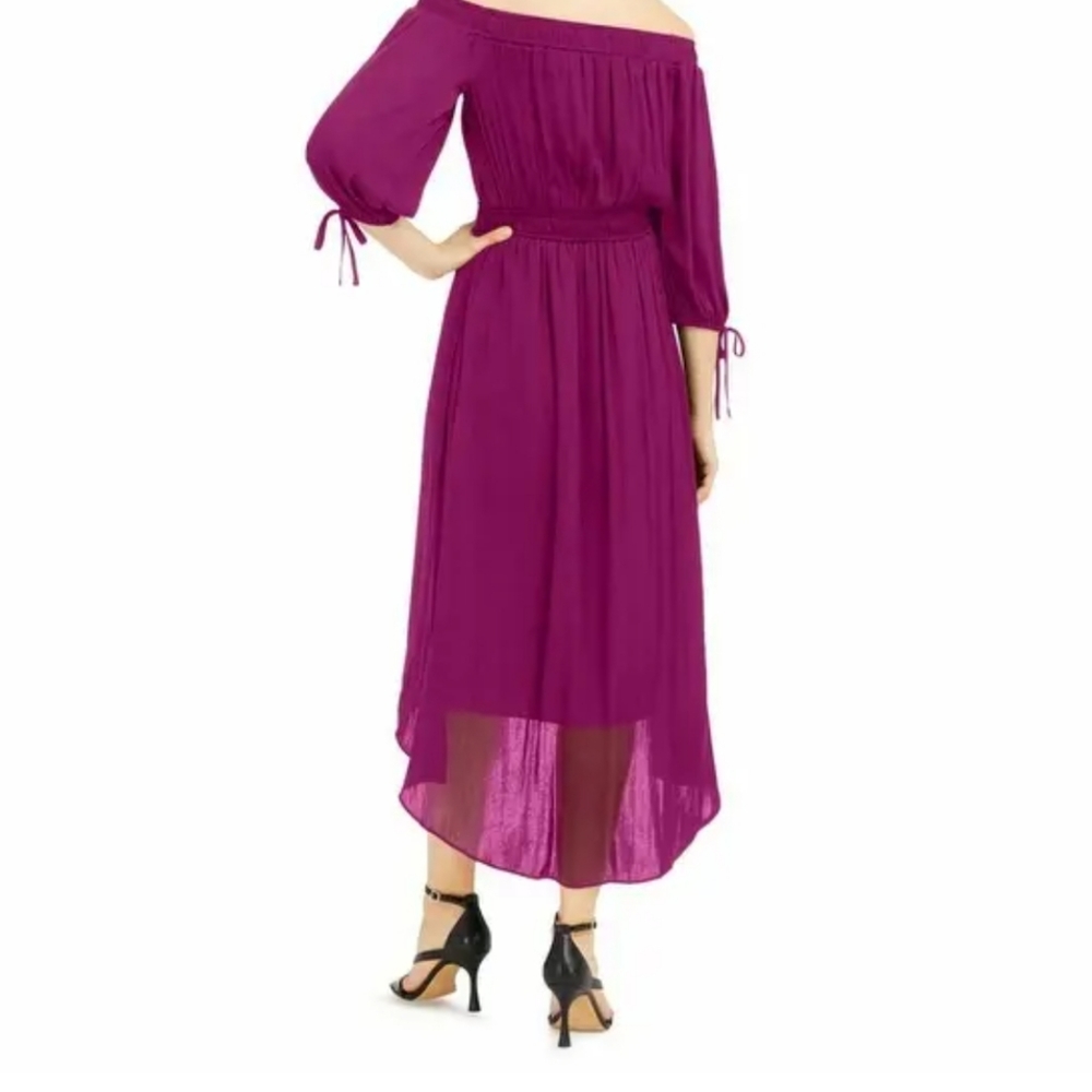 INC International Concepts Off-Shoulder High-Low Dress in Magenta - Picture 2 of 9